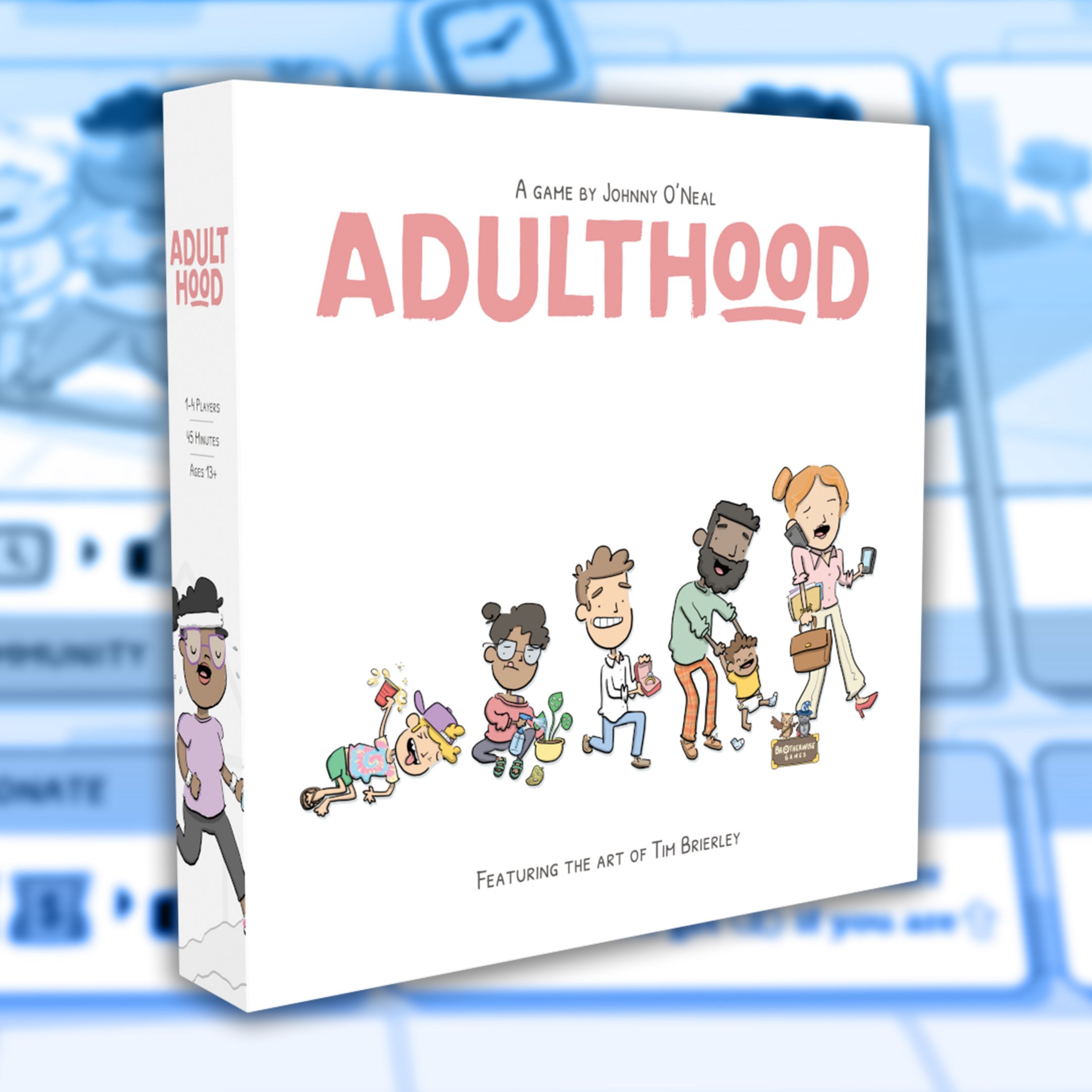 Adulthood box on a blue halftone background