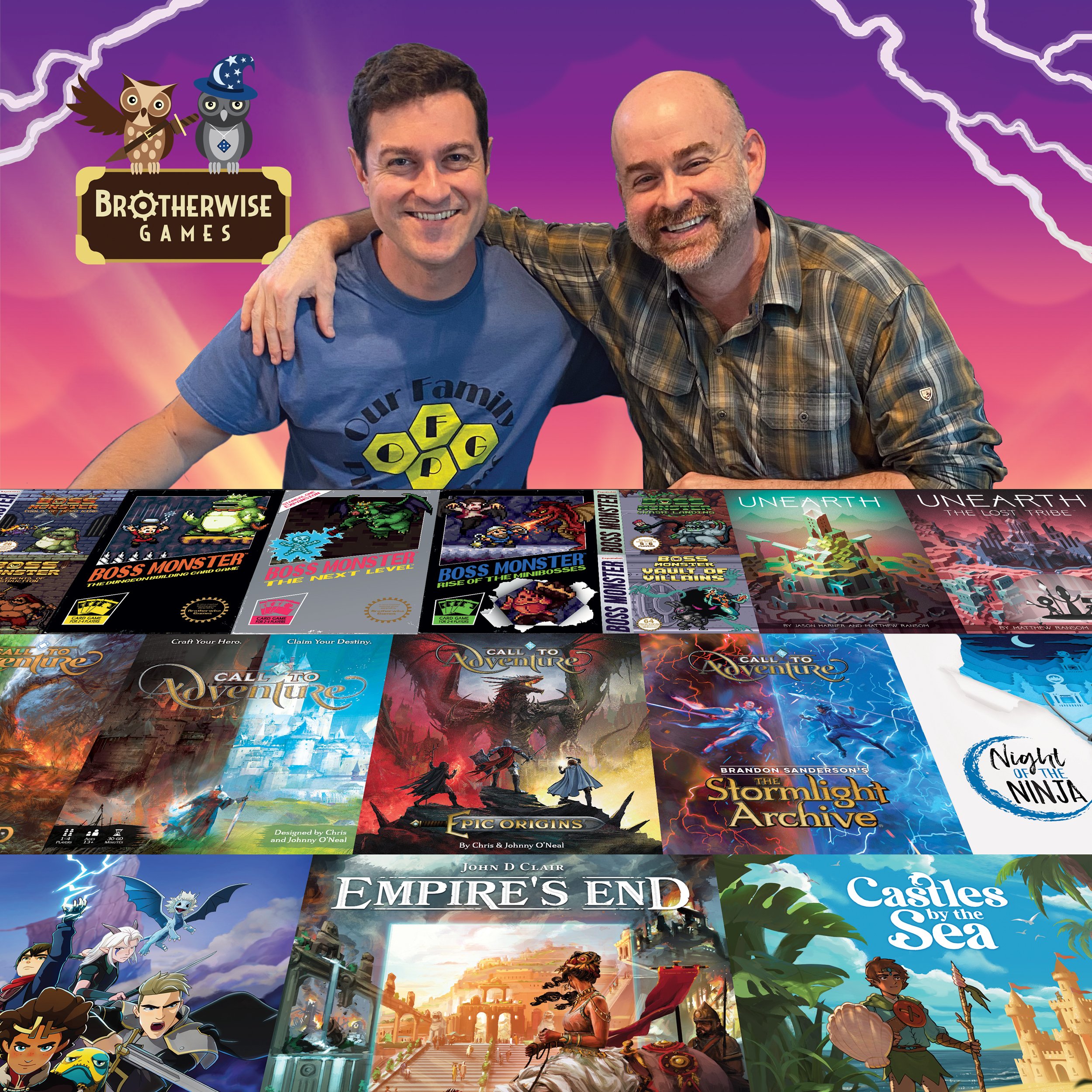 Johnny and Chris O'Neal with their arms around each other overlooking all Brotherwise Games!