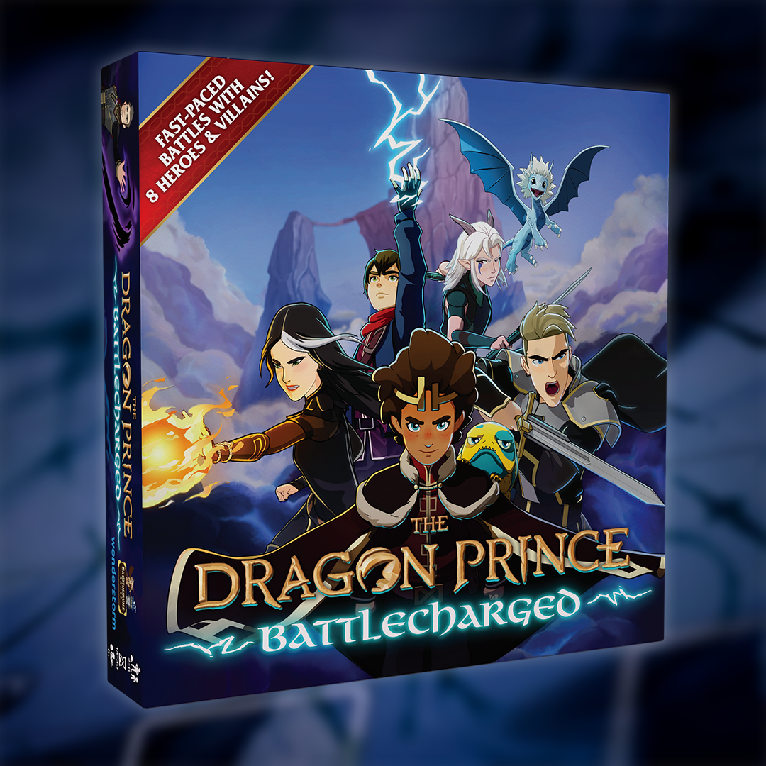 The Dragon Prince Battlecharged box on a blurred blue map background